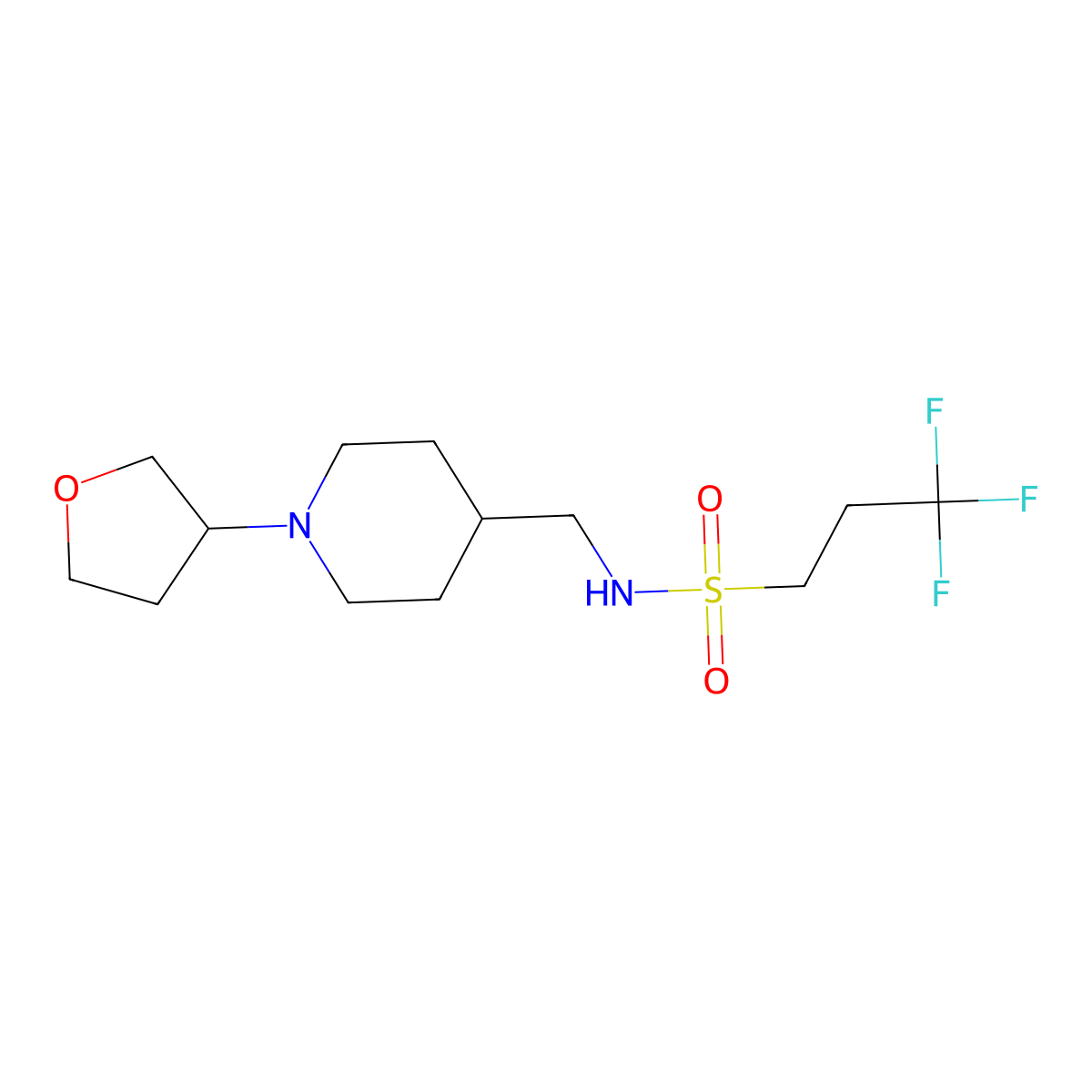 3,3,3-trifluoro-N-((1-(tetrahydrofuran-3-yl)piperidin-4-yl)methyl)propane-1-sulfonamide molecular structure, CAS 2034204-74-3