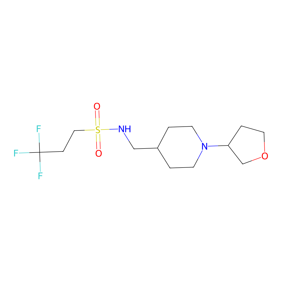 3,3,3-trifluoro-N-((1-(tetrahydrofuran-3-yl)piperidin-4-yl)methyl)propane-1-sulfonamide molecular structure, CAS 2034204-74-3