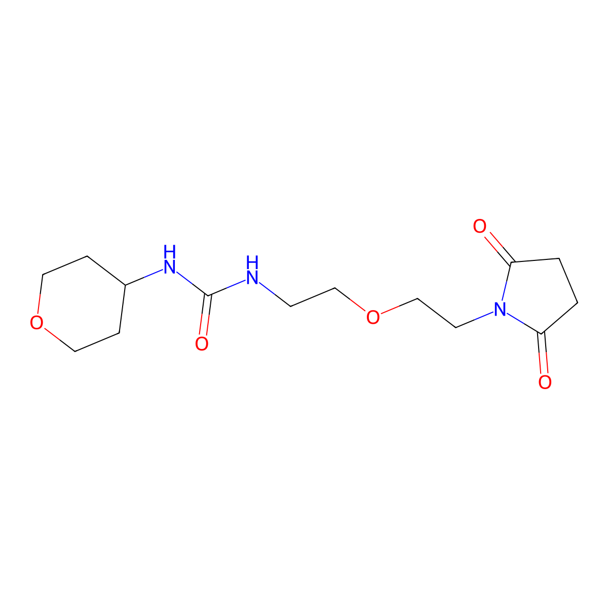 1-(2-(2-(2,5-dioxopyrrolidin-1-yl)ethoxy)ethyl)-3-(tetrahydro-2H-pyran-4-yl)urea molecular structure, CAS 2034204-79-8