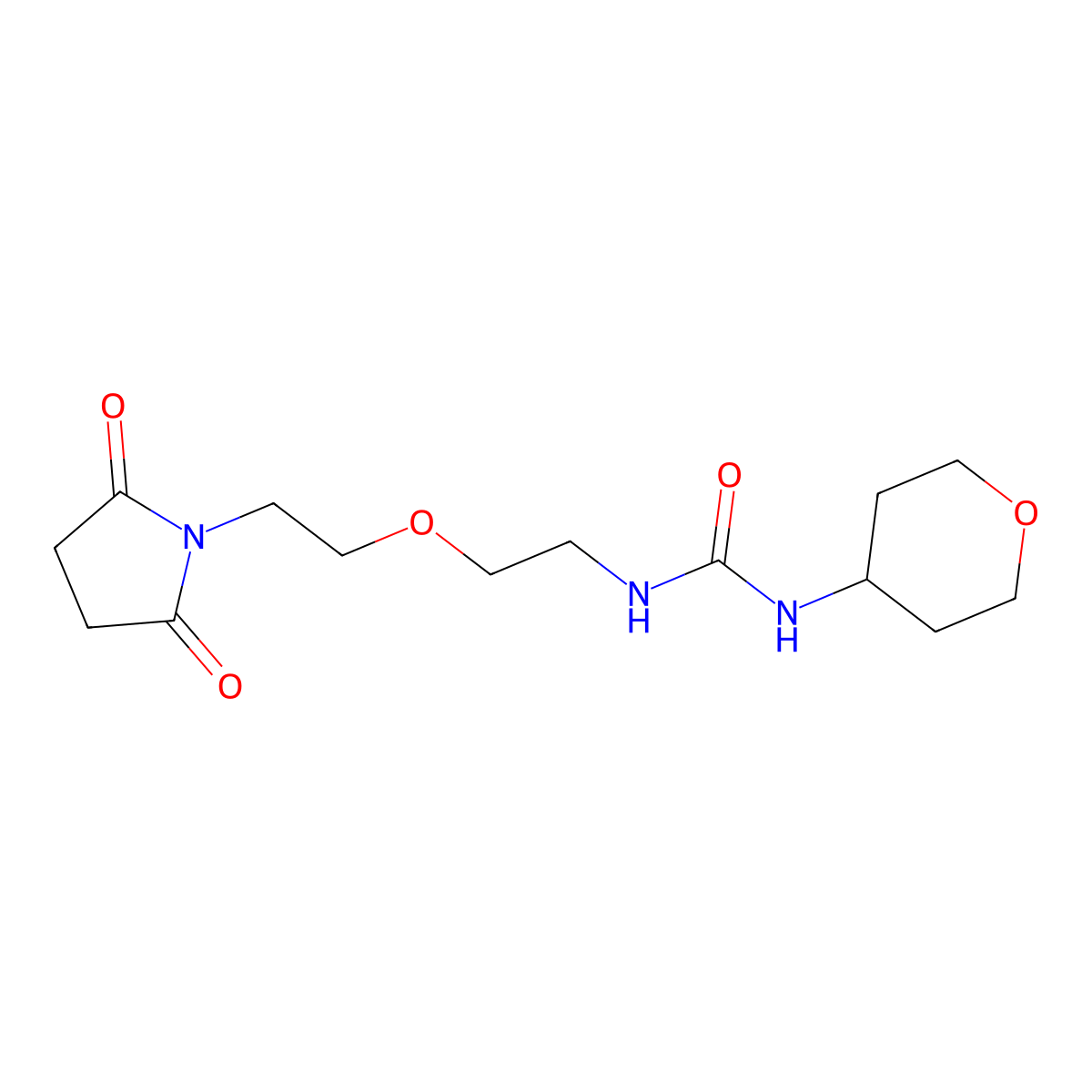 1-(2-(2-(2,5-dioxopyrrolidin-1-yl)ethoxy)ethyl)-3-(tetrahydro-2H-pyran-4-yl)urea molecular structure, CAS 2034204-79-8