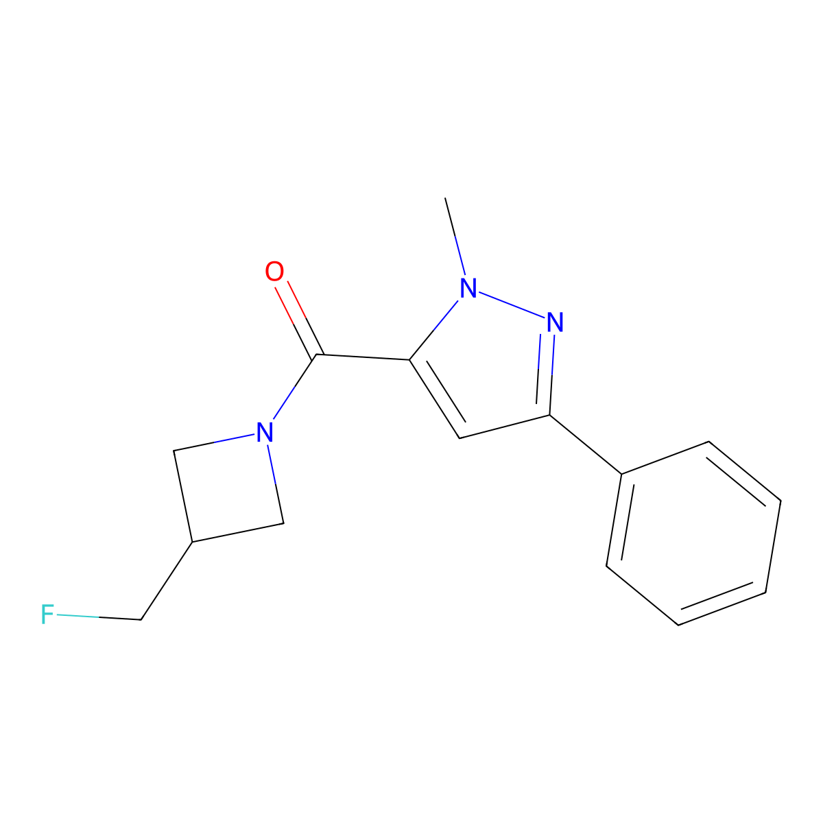 (3-(fluoromethyl)azetidin-1-yl)(1-methyl-3-phenyl-1H-pyrazol-5-yl)methanone molecular structure, CAS 2034204-81-2