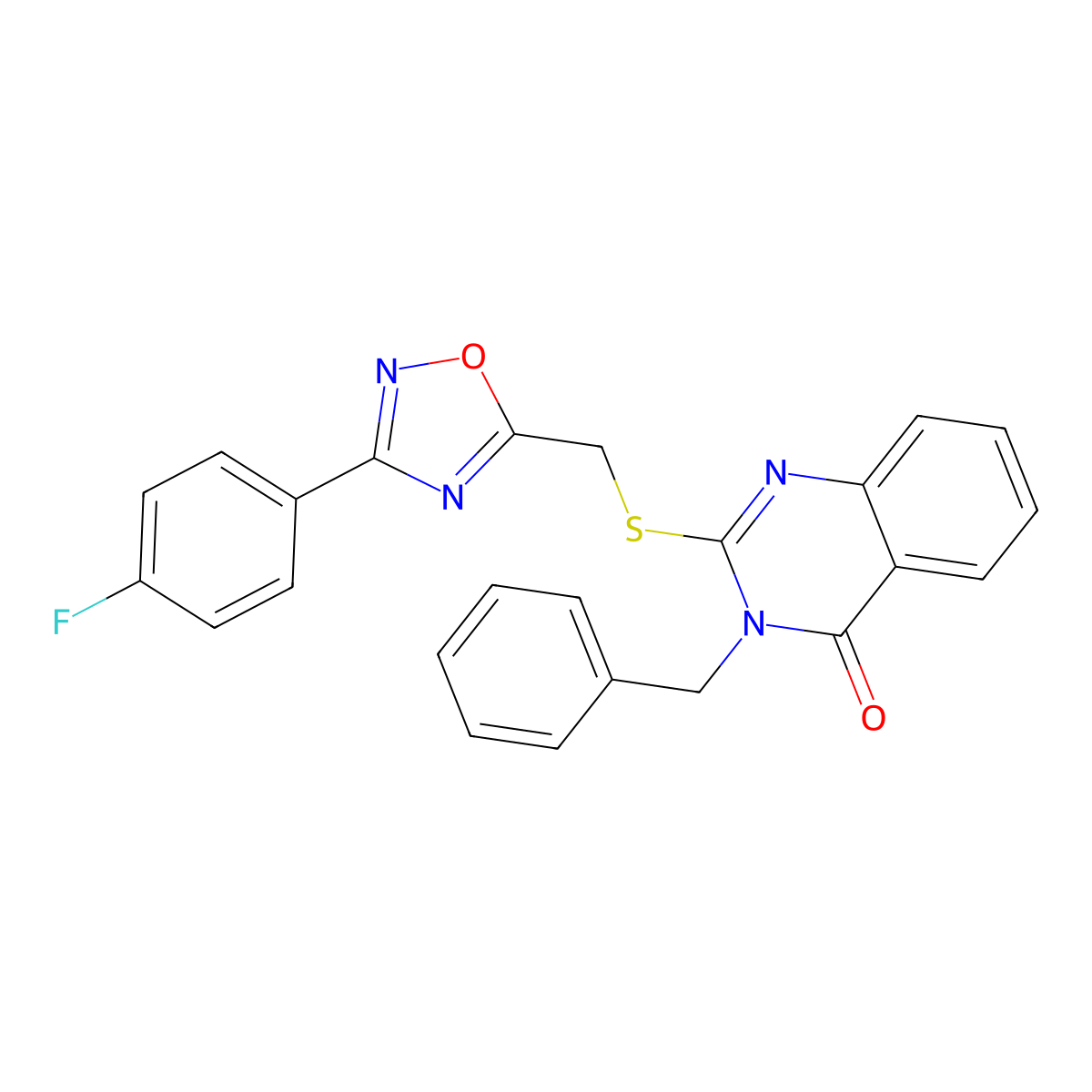 3-benzyl-2-(((3-(4-fluorophenyl)-1,2,4-oxadiazol-5-yl)methyl)thio)quinazolin-4(3H)-one molecular structure, CAS 2034204-86-7