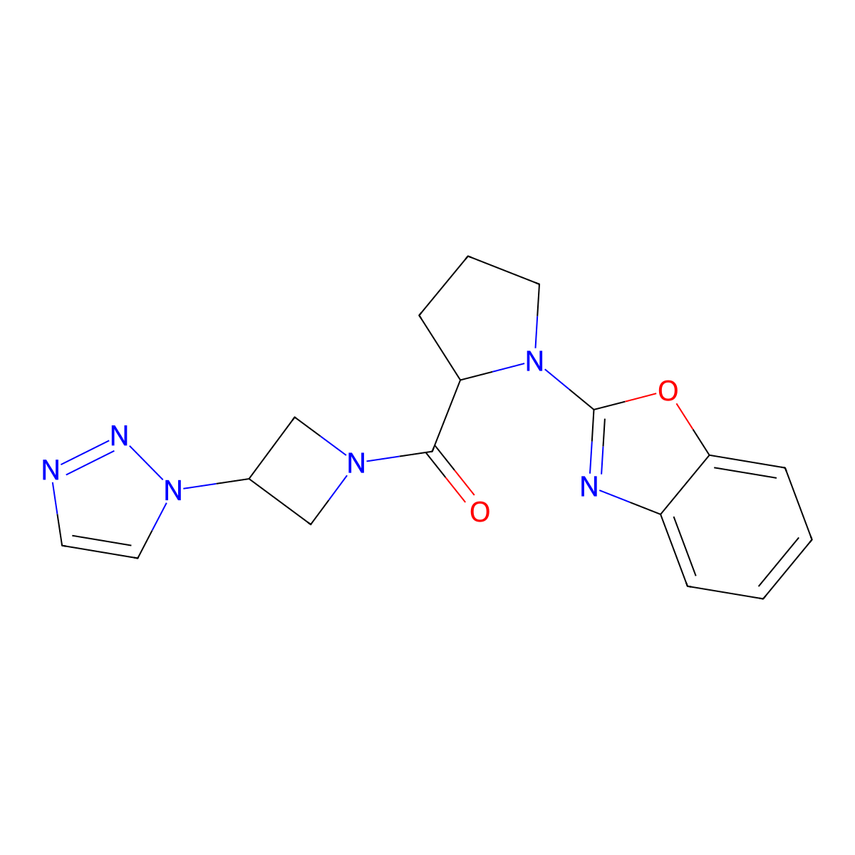 (3-(1H-1,2,3-triazol-1-yl)azetidin-1-yl)(1-(benzo[d]oxazol-2-yl)pyrrolidin-2-yl)methanone molecular structure, CAS 2034204-90-3