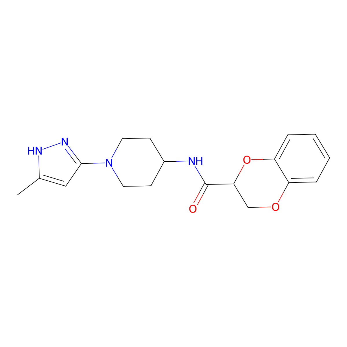 N-(1-(5-methyl-1H-pyrazol-3-yl)piperidin-4-yl)-2,3-dihydrobenzo[b][1,4]dioxine-2-carboxamide molecular structure, CAS 2034204-94-7