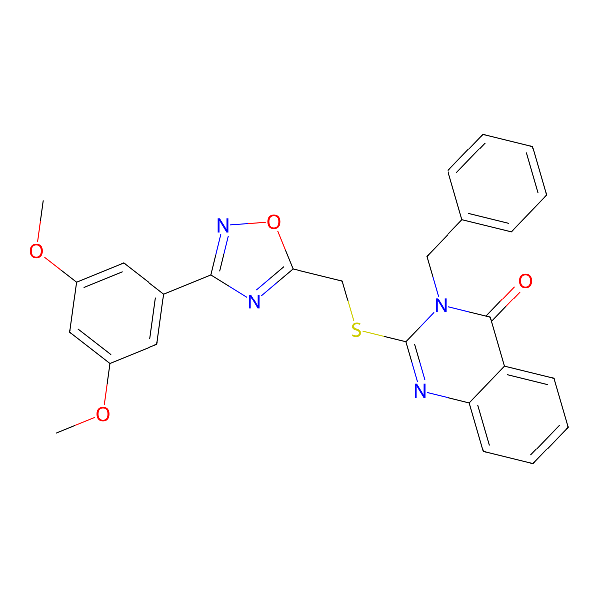 3-benzyl-2-(((3-(3,5-dimethoxyphenyl)-1,2,4-oxadiazol-5-yl)methyl)thio)quinazolin-4(3H)-one molecular structure, CAS 2034205-04-2