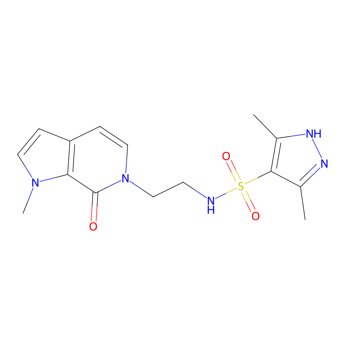 3,5-dimethyl-N-(2-(1-methyl-7-oxo-1H-pyrrolo[2,3-c]pyridin-6(7H)-yl)ethyl)-1H-pyrazole-4-sulfonamide molecular structure, CAS 2034205-06-4