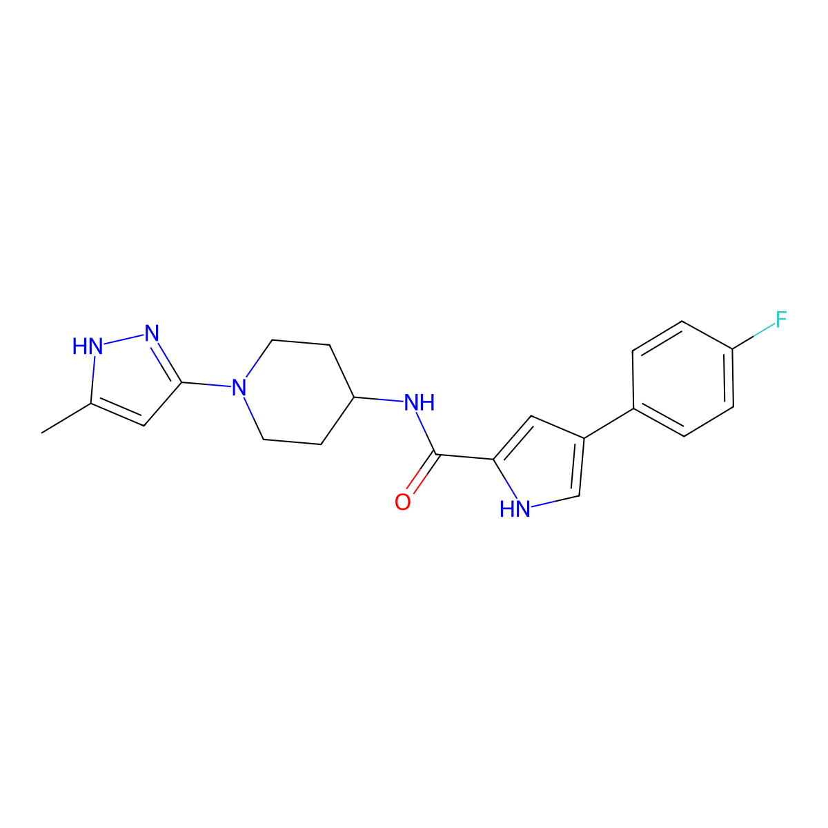 4-(4-fluorophenyl)-N-[1-(5-methyl-1H-pyrazol-3-yl)piperidin-4-yl]-1H-pyrrole-2-carboxamide molecular structure, CAS 2034205-09-7