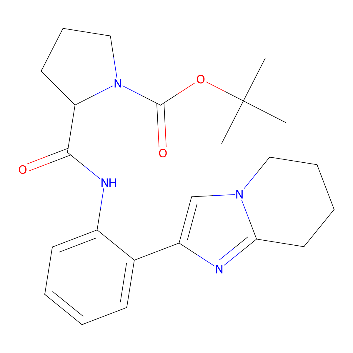 tert-butyl 2-[(2-{5H,6H,7H,8H-imidazo[1,2-a]pyridin-2-yl}phenyl)carbamoyl]pyrrolidine-1-carboxylate molecular structure, CAS 2034205-11-1