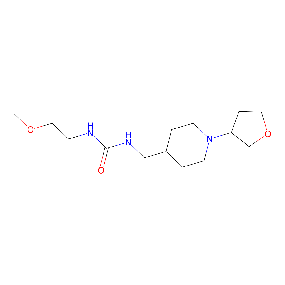 1-(2-Methoxyethyl)-3-((1-(tetrahydrofuran-3-yl)piperidin-4-yl)methyl)urea molecular structure, CAS 2034205-14-4