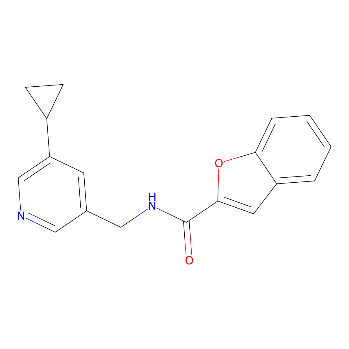 N-((5-cyclopropylpyridin-3-yl)methyl)benzofuran-2-carboxamide molecular structure, CAS 2034205-20-2