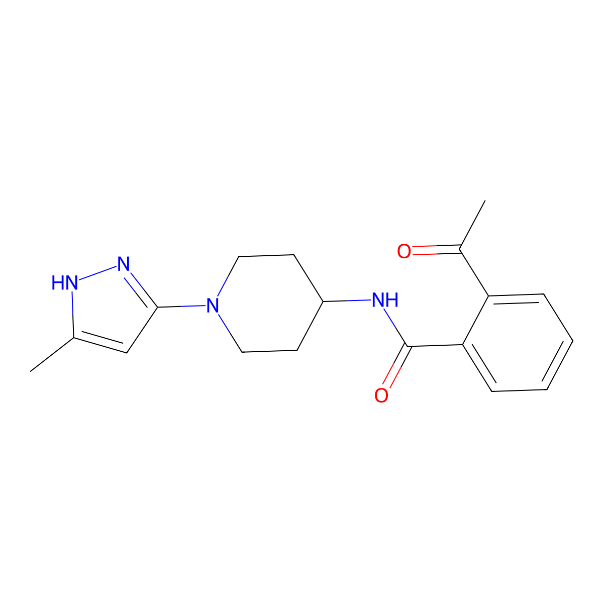 2-acetyl-N-[1-(5-methyl-1H-pyrazol-3-yl)piperidin-4-yl]benzamide molecular structure, CAS 2034205-23-5
