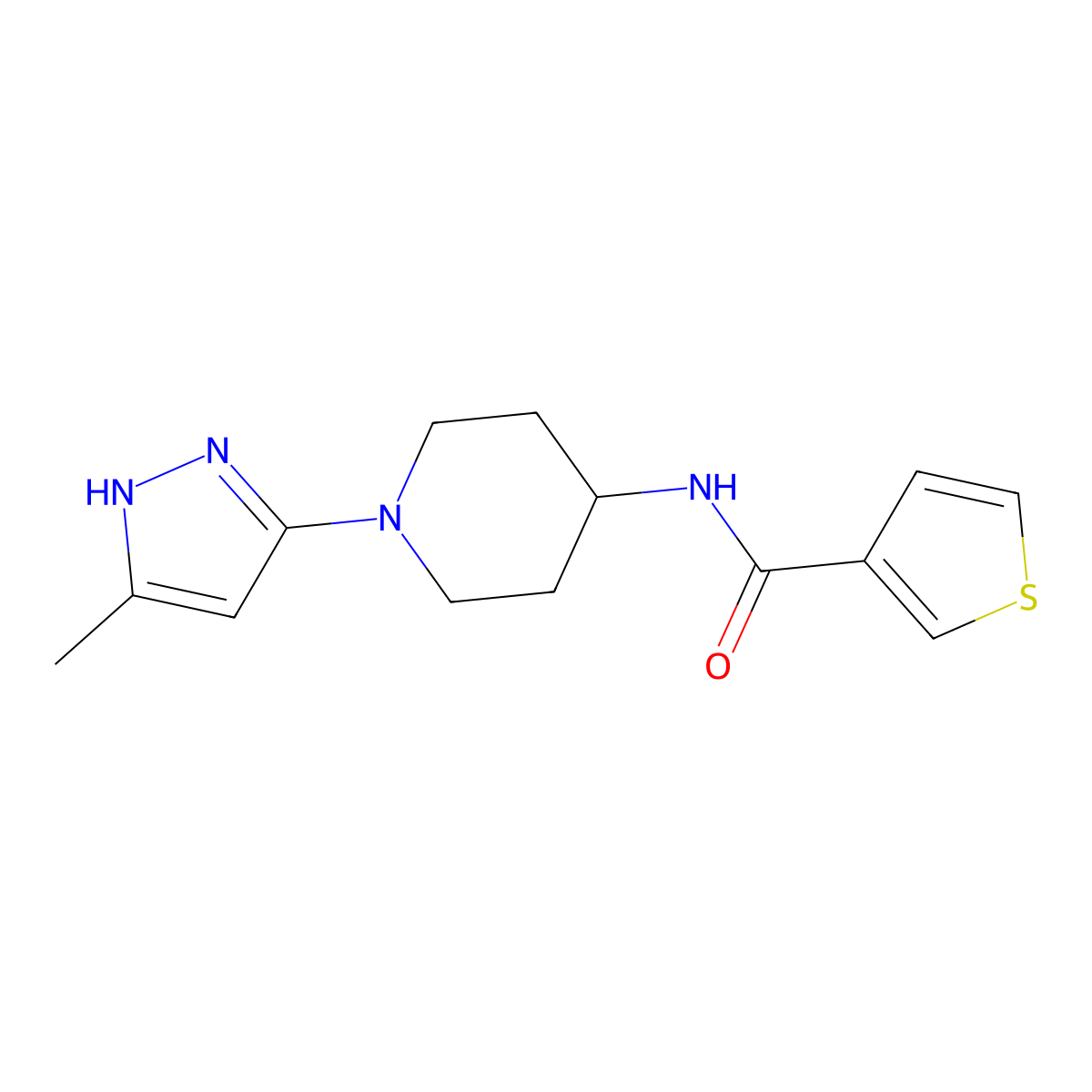 N-[1-(5-methyl-1H-pyrazol-3-yl)piperidin-4-yl]thiophene-3-carboxamide molecular structure, CAS 2034205-33-7