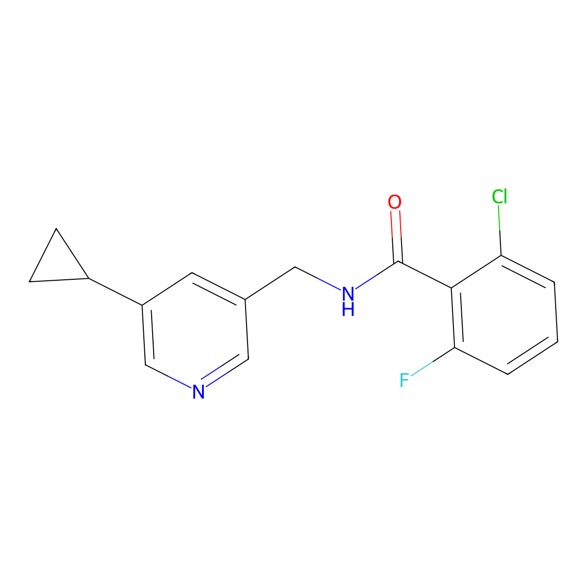 2-chloro-N-[(5-cyclopropylpyridin-3-yl)methyl]-6-fluorobenzamide molecular structure, CAS 2034205-34-8
