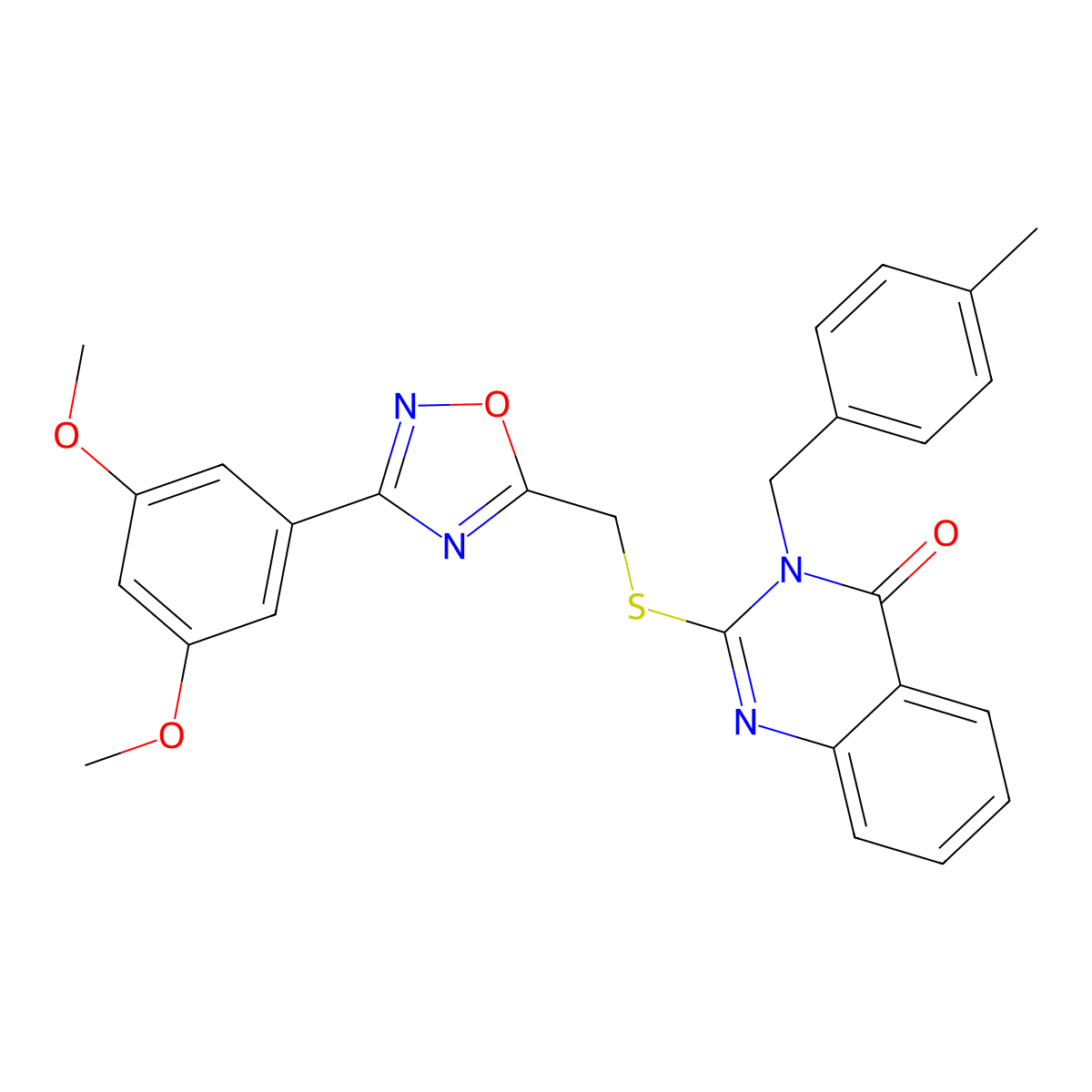 2-(((3-(3,5-dimethoxyphenyl)-1,2,4-oxadiazol-5-yl)methyl)thio)-3-(4-methylbenzyl)quinazolin-4(3H)-one molecular structure, CAS 2034205-35-9