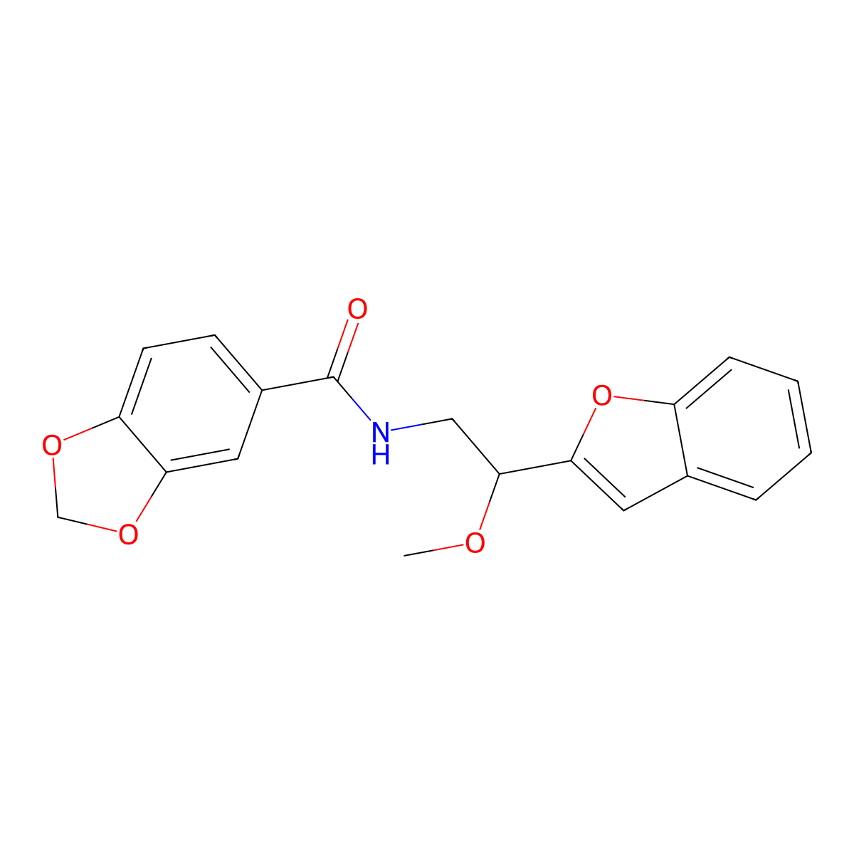 N-(2-(benzofuran-2-yl)-2-methoxyethyl)benzo[d][1,3]dioxole-5-carboxamide molecular structure, CAS 2034205-36-0