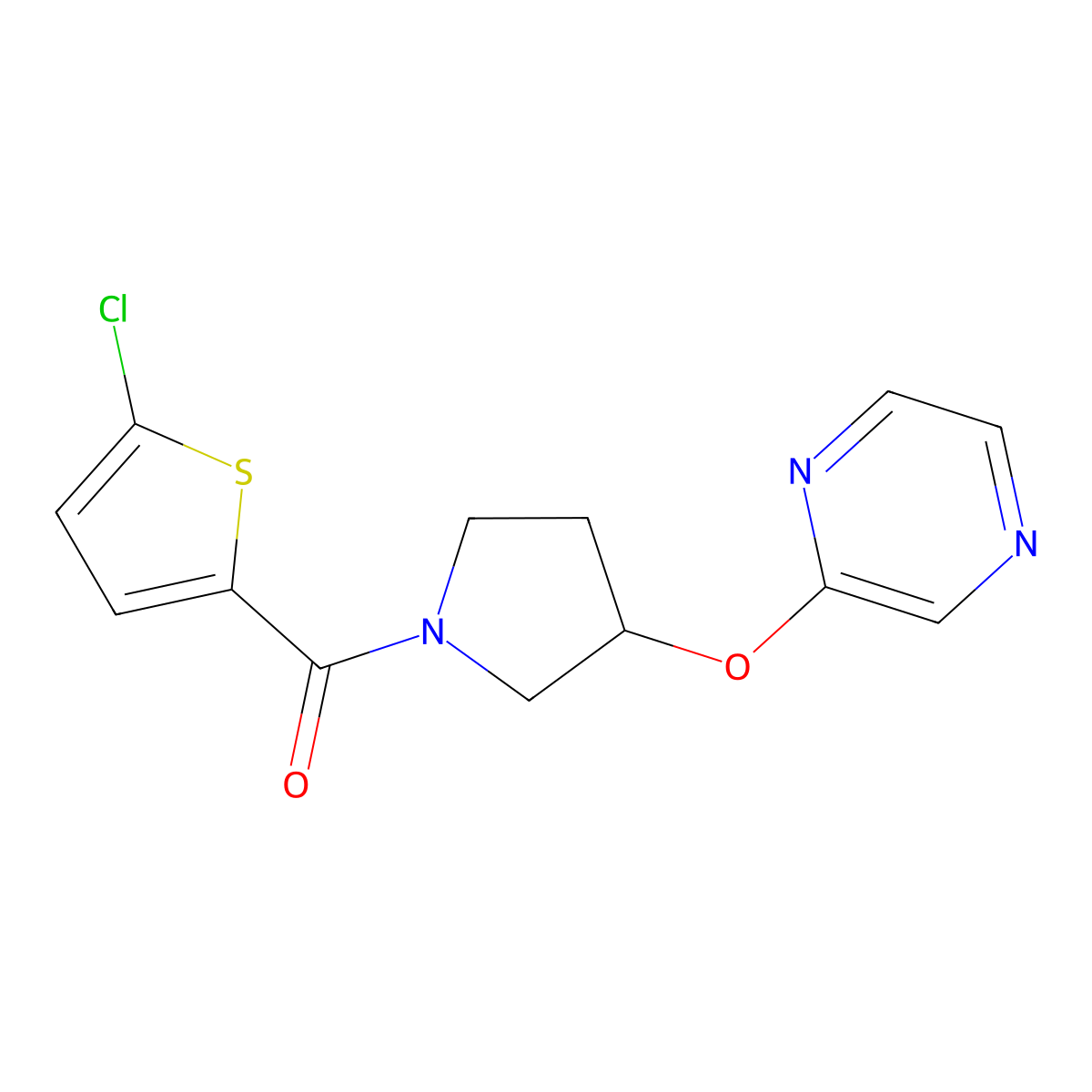 (5-Chlorothiophen-2-yl)(3-(pyrazin-2-yloxy)pyrrolidin-1-yl)methanone molecular structure, CAS 2034205-38-2