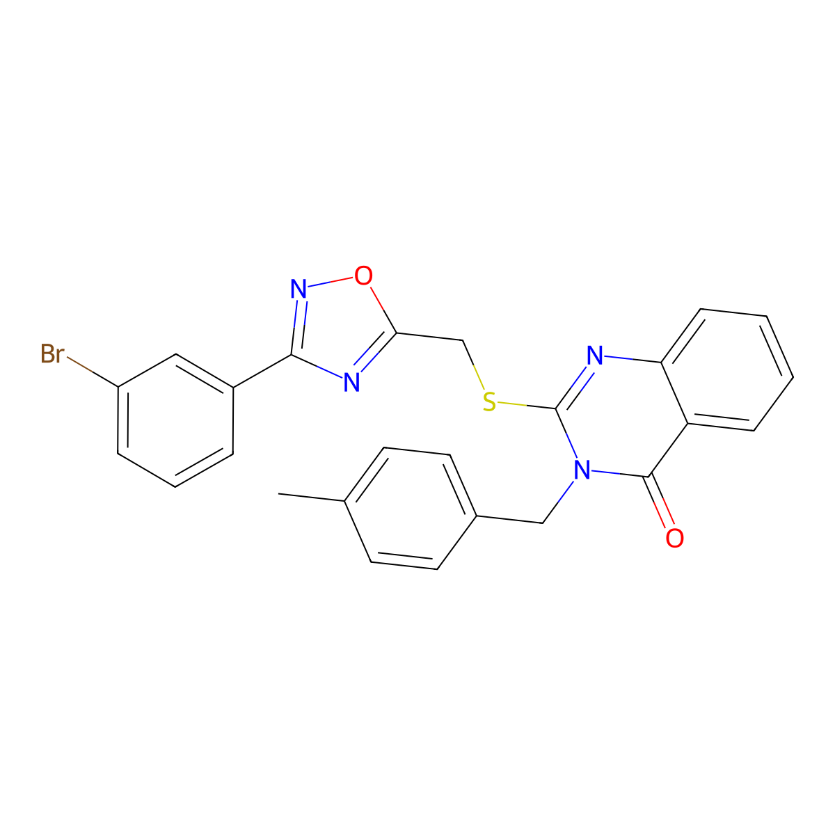 2-(((3-(3-bromophenyl)-1,2,4-oxadiazol-5-yl)methyl)thio)-3-(4-methylbenzyl)quinazolin-4(3H)-one molecular structure, CAS 2034205-41-7