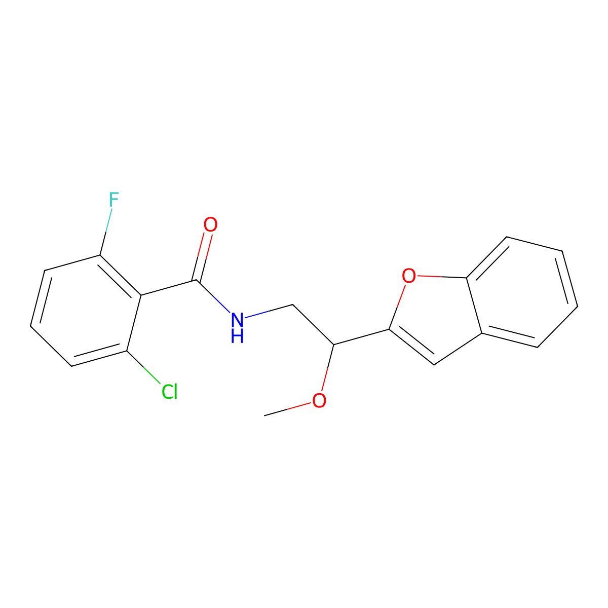N-(2-(benzofuran-2-yl)-2-methoxyethyl)-2-chloro-6-fluorobenzamide molecular structure, CAS 2034205-43-9