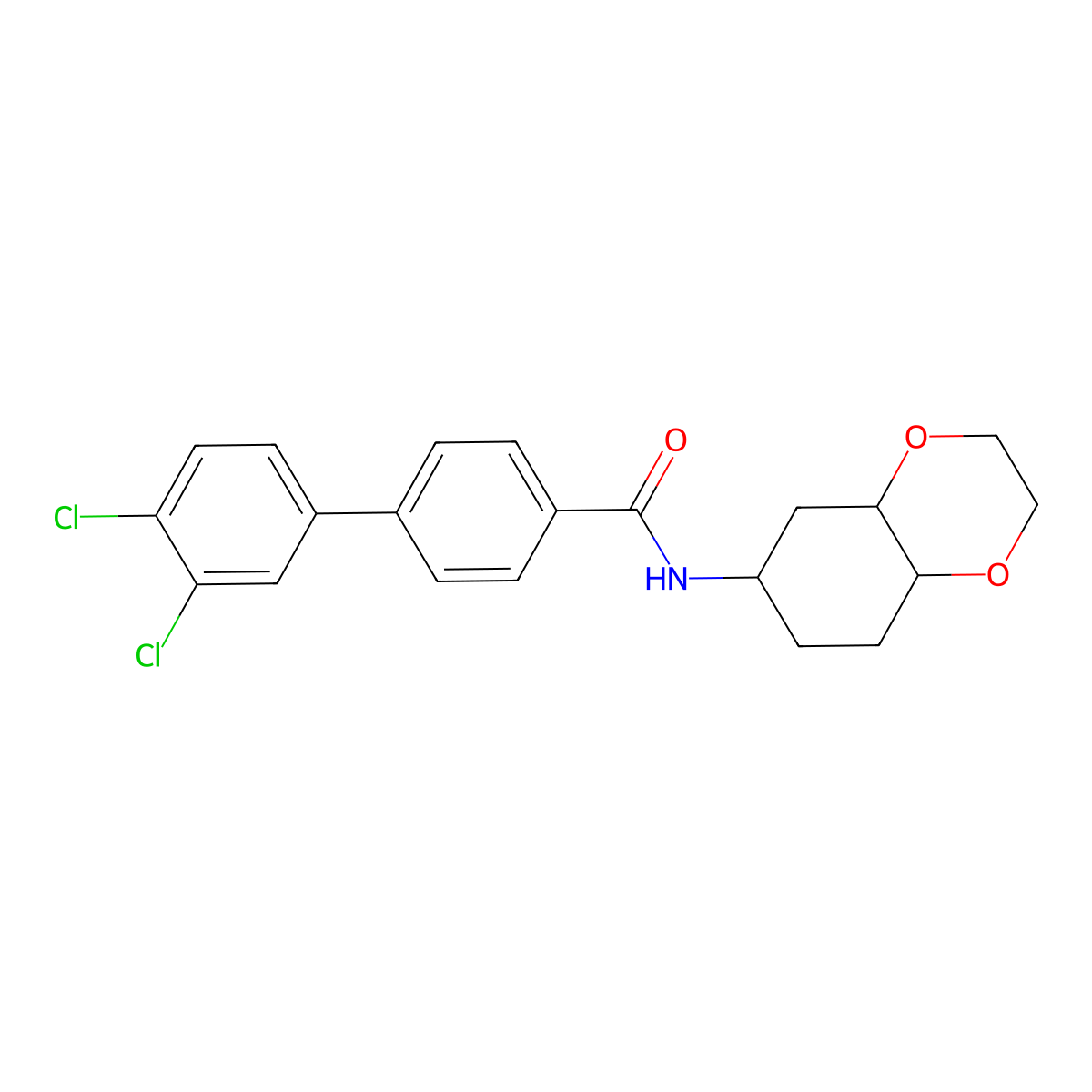 3',4'-dichloro-N-(octahydrobenzo[b][1,4]dioxin-6-yl)-[1,1'-biphenyl]-4-carboxamide molecular structure, CAS 2034205-47-3