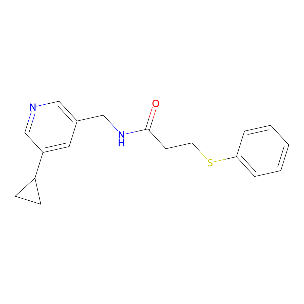 N-[(5-cyclopropylpyridin-3-yl)methyl]-3-(phenylsulfanyl)propanamide molecular structure, CAS 2034205-61-1