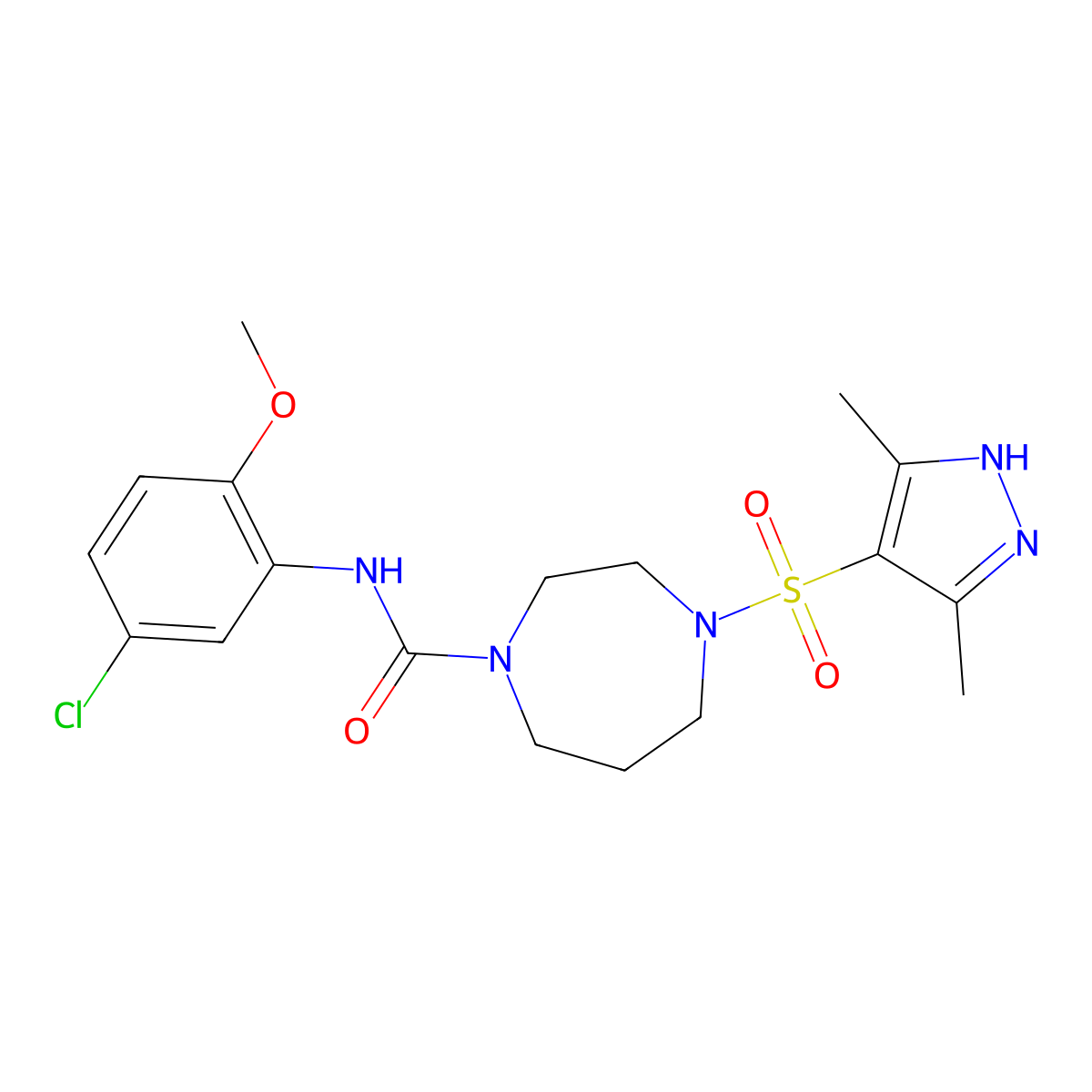 N-(5-Chloro-2-methoxyphenyl)-4-[(3,5-dimethyl-1H-pyrazol-4-yl)sulfonyl]-1,4-diazepane-1-carboxamide molecular structure, CAS 2034205-63-3