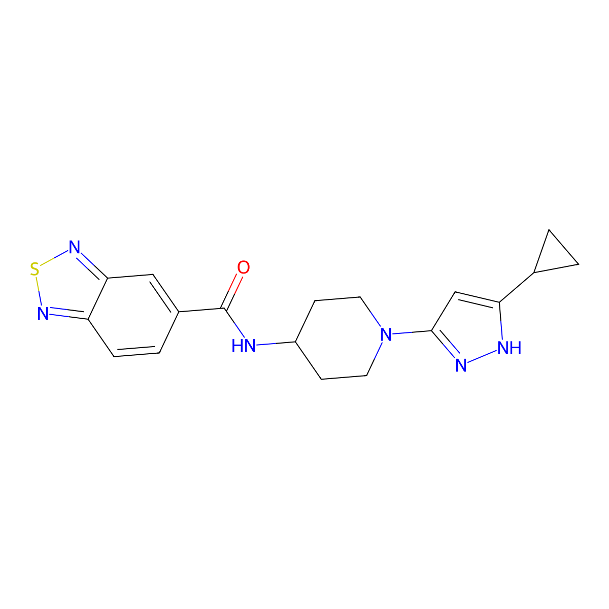 N-(1-(5-cyclopropyl-1H-pyrazol-3-yl)piperidin-4-yl)benzo[c][1,2,5]thiadiazole-5-carboxamide molecular structure, CAS 2034205-66-6