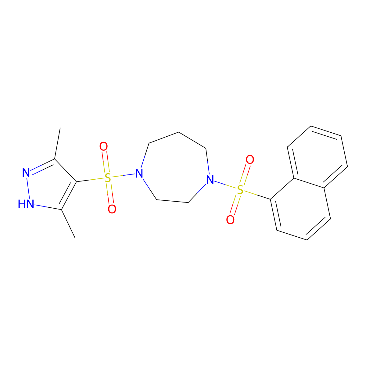 1-[(3,5-Dimethyl-1H-pyrazol-4-yl)sulfonyl]-4-naphthalen-1-ylsulfonyl-1,4-diazepane molecular structure, CAS 2034206-28-3