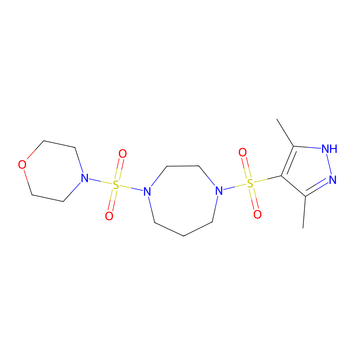 4-((4-((3,5-dimethyl-1H-pyrazol-4-yl)sulfonyl)-1,4-diazepan-1-yl)sulfonyl)morpholine molecular structure, CAS 2034206-33-0