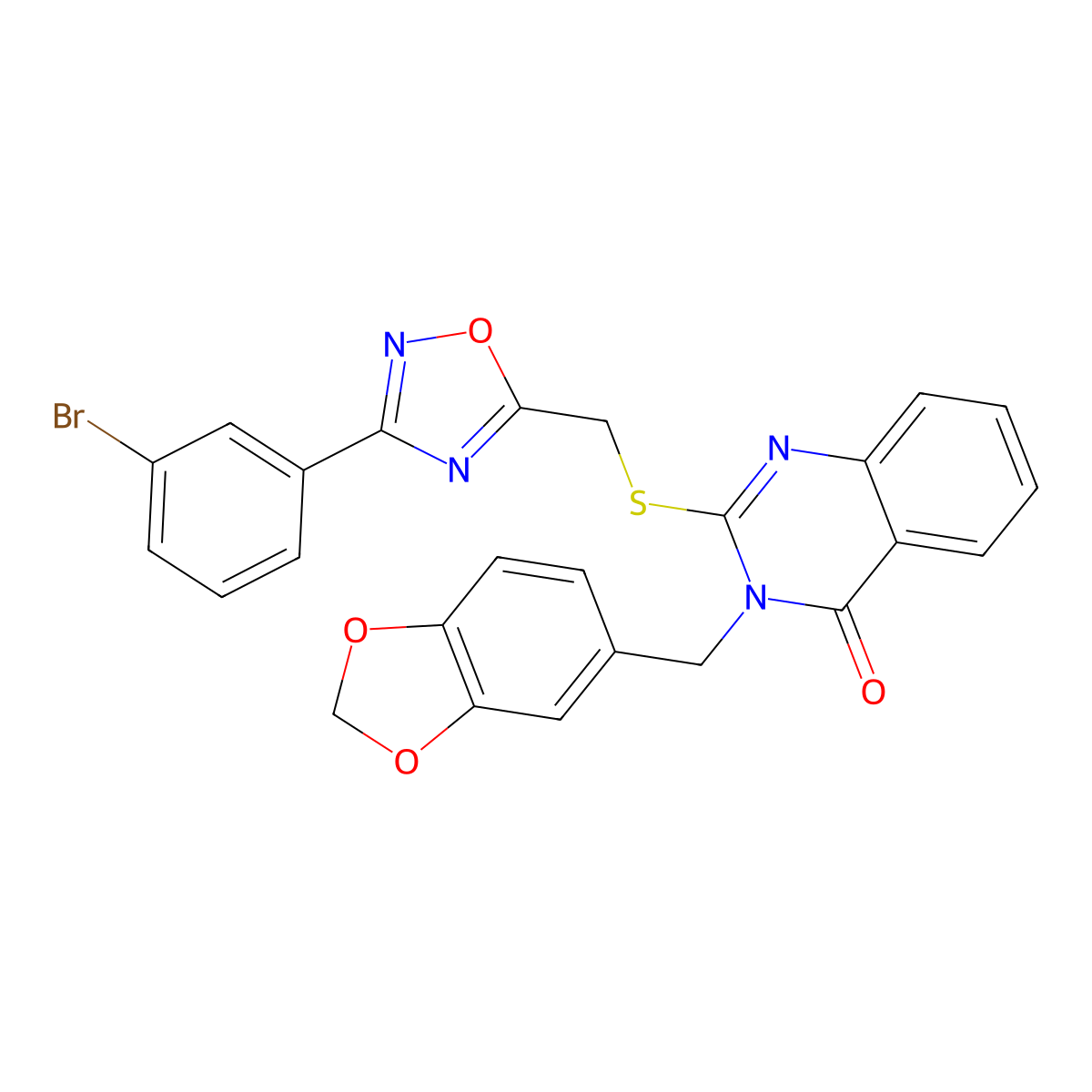 3-(benzo[d][1,3]dioxol-5-ylmethyl)-2-(((3-(3-bromophenyl)-1,2,4-oxadiazol-5-yl)methyl)thio)quinazolin-4(3H)-one molecular structure, CAS 2034206-35-2