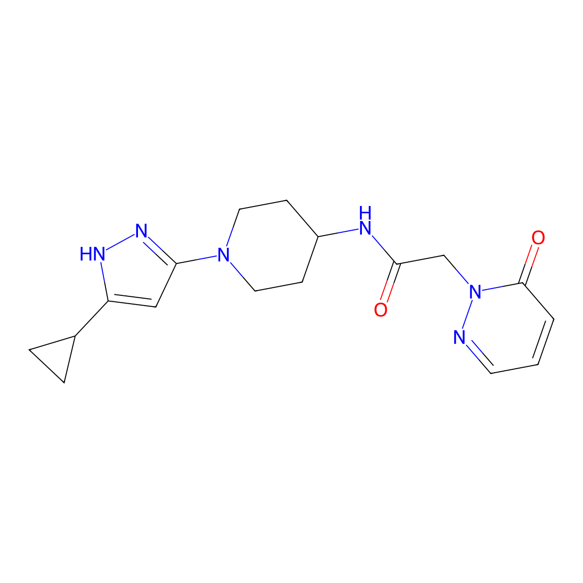 N-(1-(5-cyclopropyl-1H-pyrazol-3-yl)piperidin-4-yl)-2-(6-oxopyridazin-1(6H)-yl)acetamide molecular structure, CAS 2034206-37-4