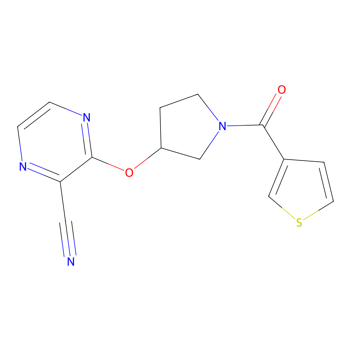 3-((1-(Thiophene-3-carbonyl)pyrrolidin-3-yl)oxy)pyrazine-2-carbonitrile molecular structure, CAS 2034206-39-6