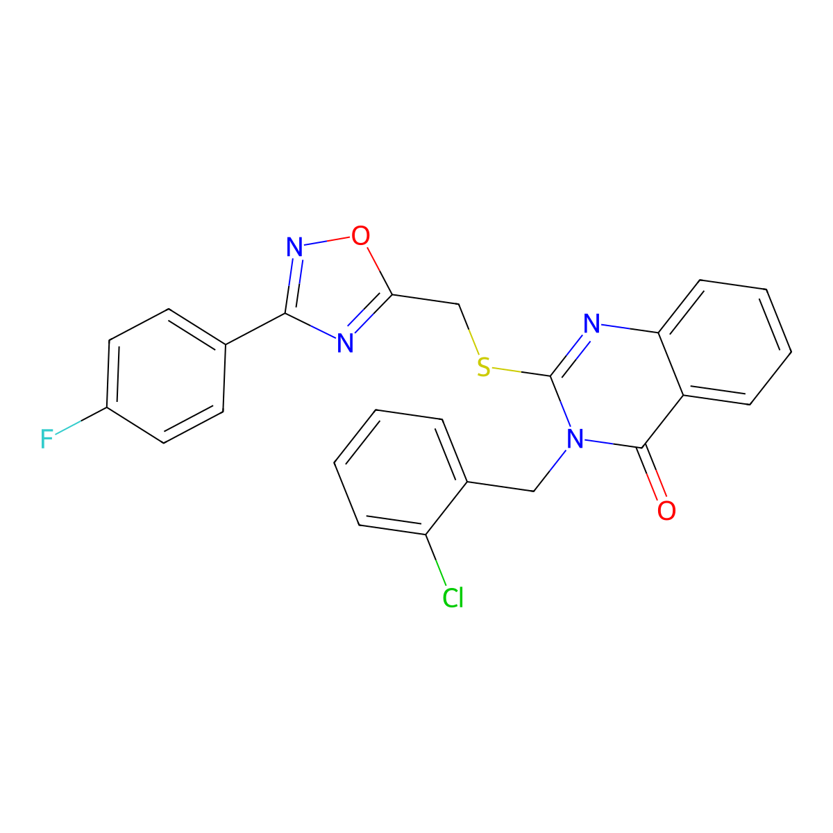 3-(2-chlorobenzyl)-2-(((3-(4-fluorophenyl)-1,2,4-oxadiazol-5-yl)methyl)thio)quinazolin-4(3H)-one molecular structure, CAS 2034206-41-0