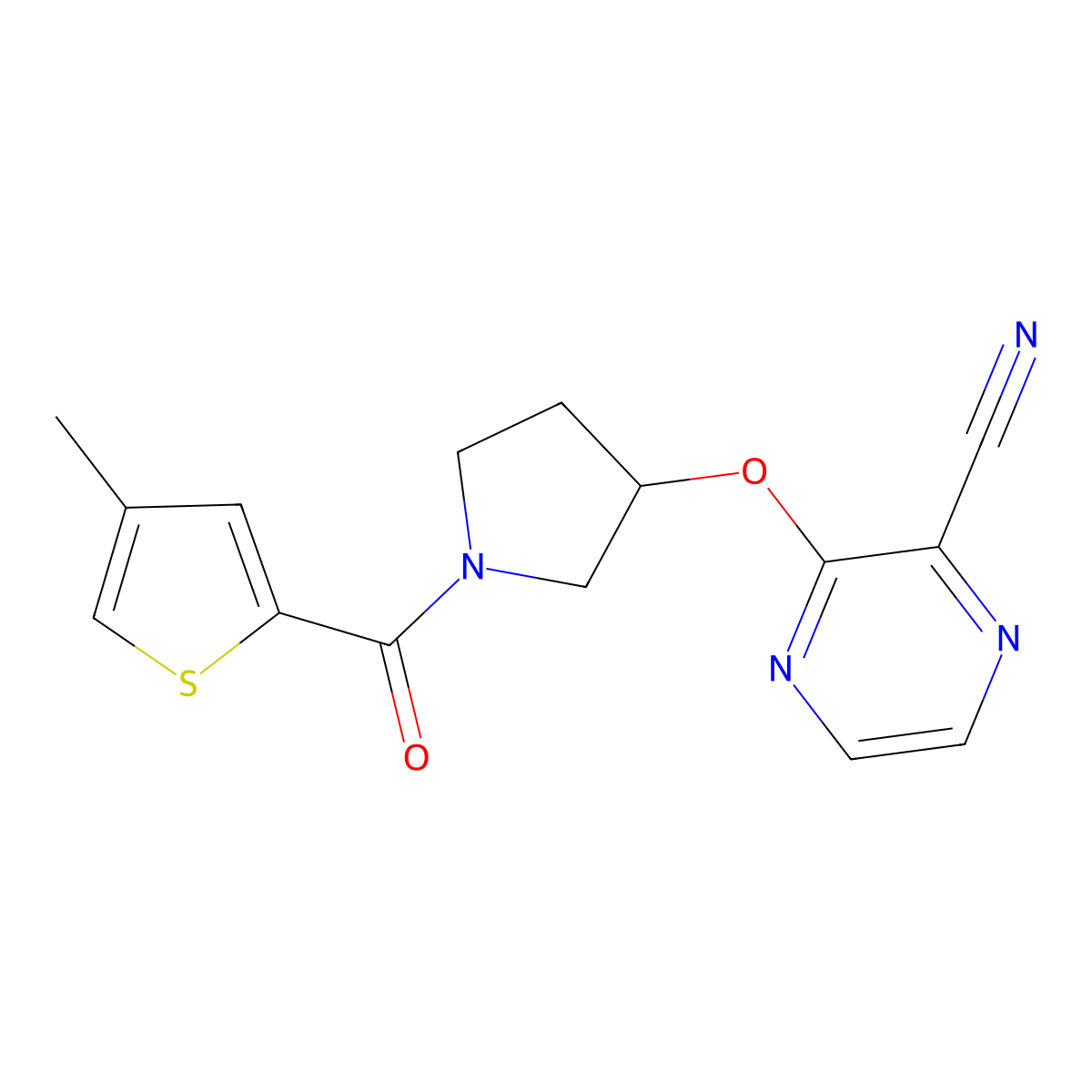 3-{[1-(4-Methylthiophene-2-carbonyl)pyrrolidin-3-yl]oxy}pyrazine-2-carbonitrile molecular structure, CAS 2034206-42-1