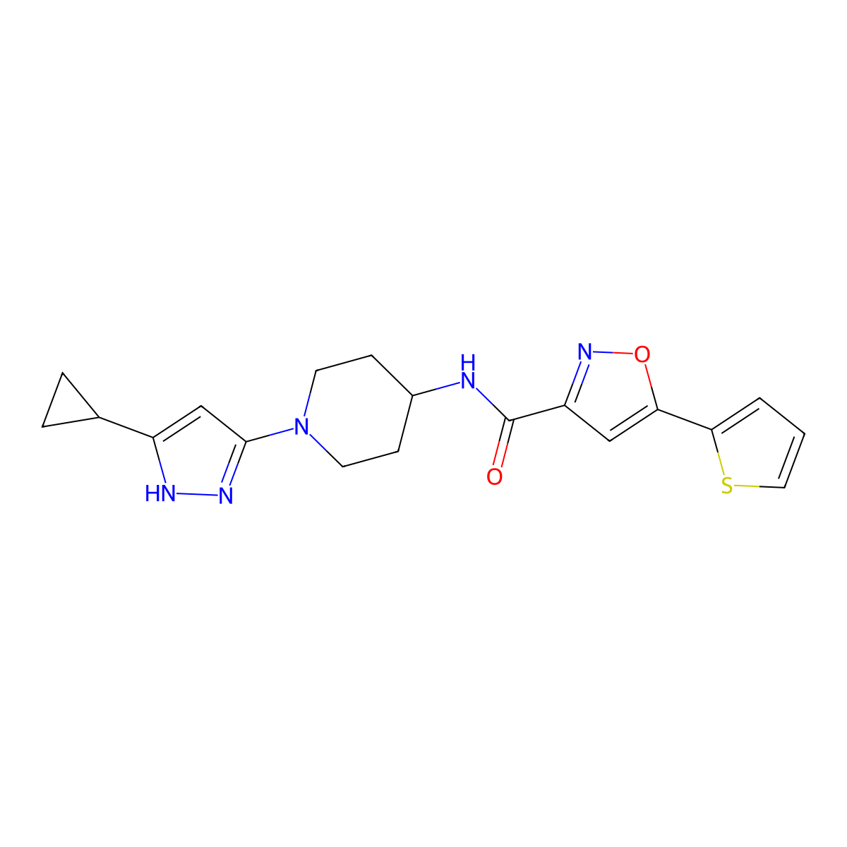 N-(1-(5-cyclopropyl-1H-pyrazol-3-yl)piperidin-4-yl)-5-(thiophen-2-yl)isoxazole-3-carboxamide molecular structure, CAS 2034206-43-2