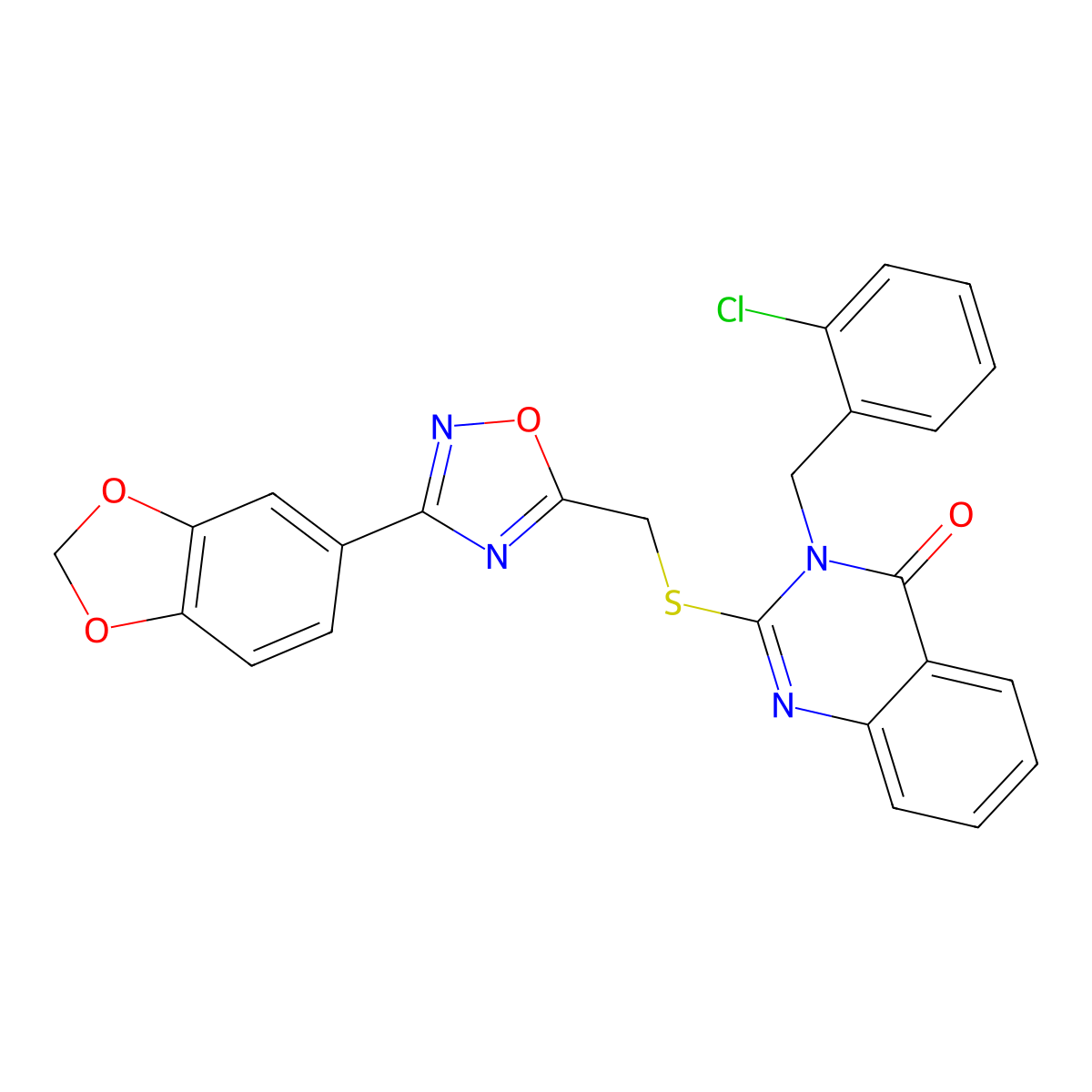 2-(((3-(benzo[d][1,3]dioxol-5-yl)-1,2,4-oxadiazol-5-yl)methyl)thio)-3-(2-chlorobenzyl)quinazolin-4(3H)-one molecular structure, CAS 2034206-45-4