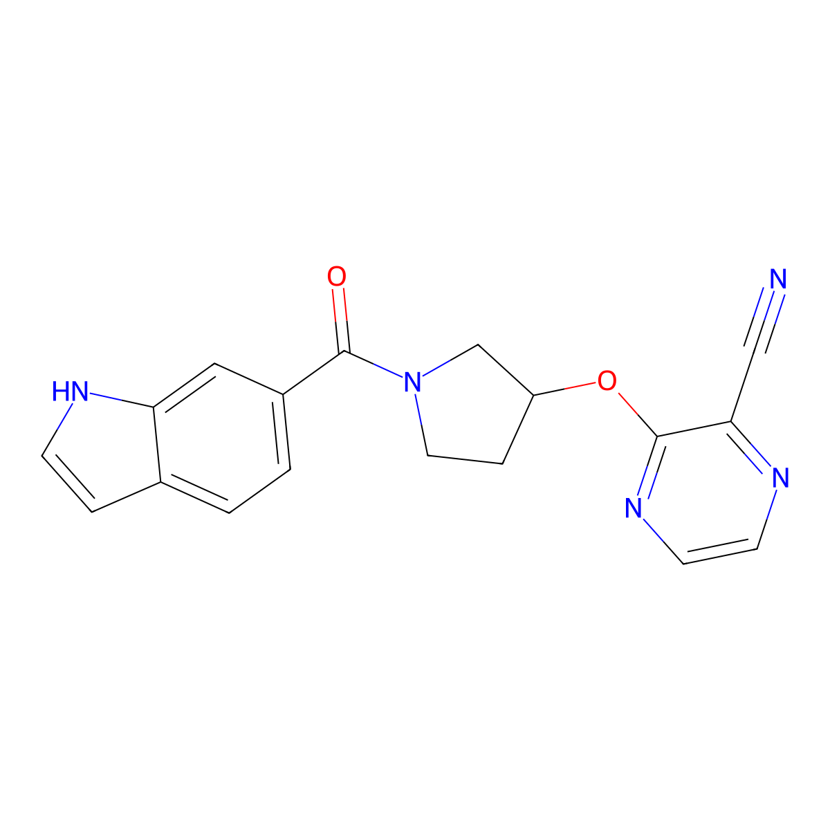 3-{[1-(1H-indole-6-carbonyl)pyrrolidin-3-yl]oxy}pyrazine-2-carbonitrile molecular structure, CAS 2034206-48-7
