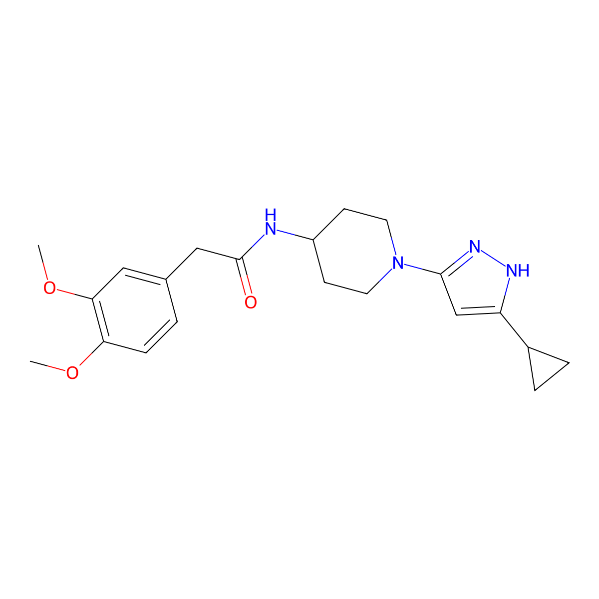 N-[1-(5-cyclopropyl-1H-pyrazol-3-yl)piperidin-4-yl]-2-(3,4-dimethoxyphenyl)acetamide molecular structure, CAS 2034206-50-1