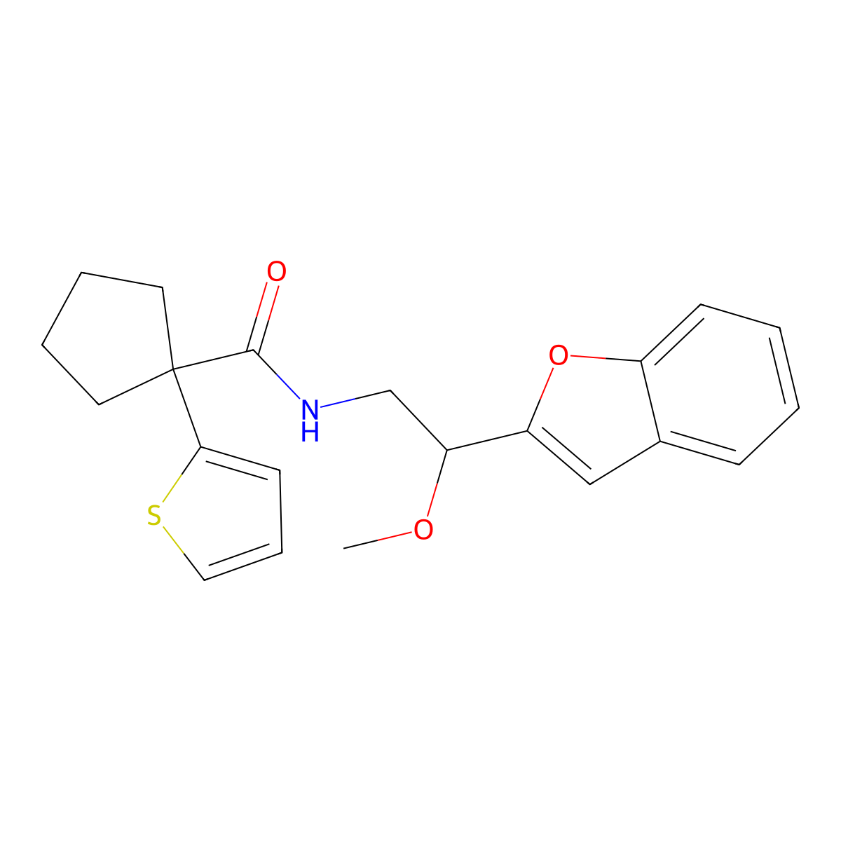 N-(2-(benzofuran-2-yl)-2-methoxyethyl)-1-(thiophen-2-yl)cyclopentanecarboxamide molecular structure, CAS 2034206-53-4