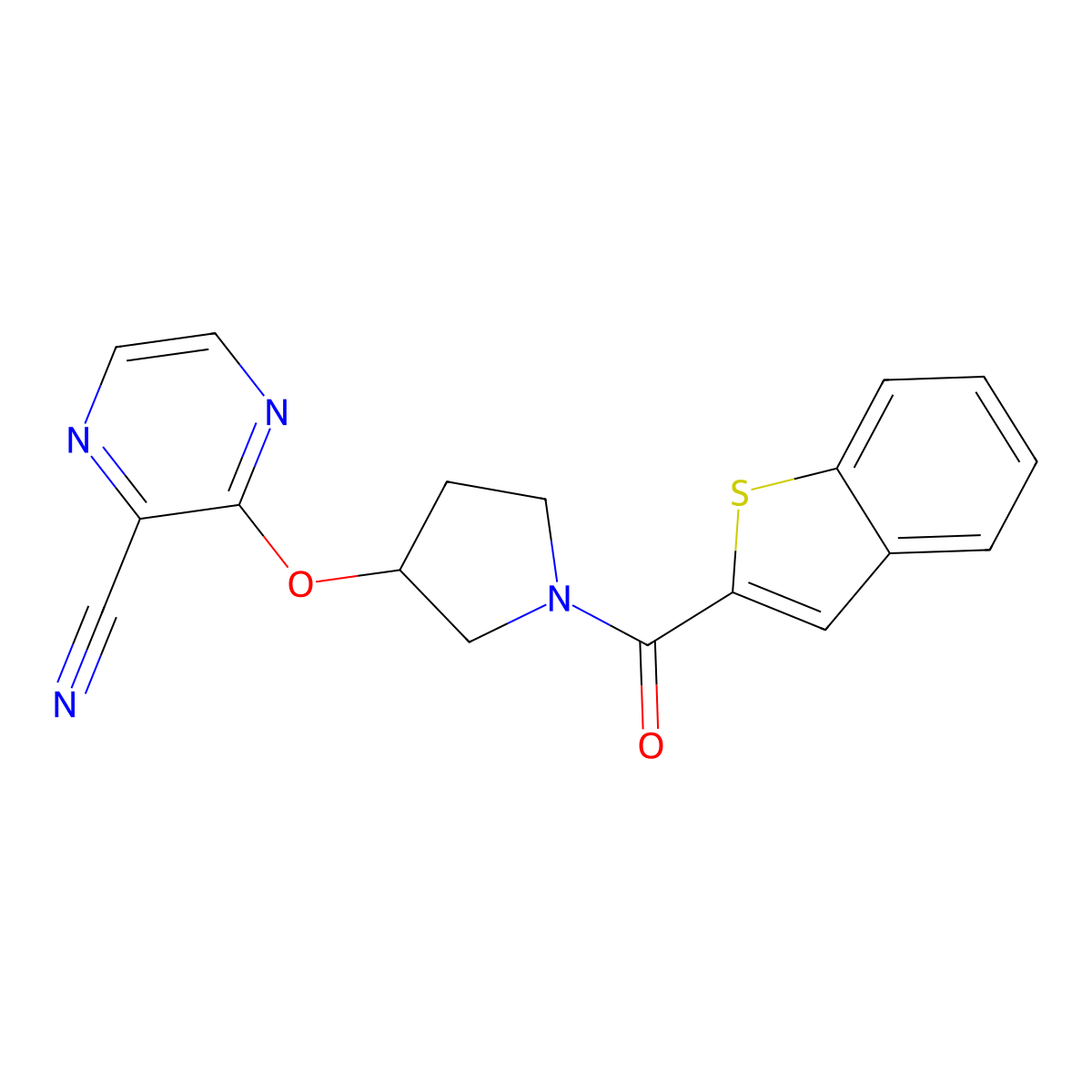 3-((1-(Benzo[b]thiophene-2-carbonyl)pyrrolidin-3-yl)oxy)pyrazine-2-carbonitrile molecular structure, CAS 2034206-56-7