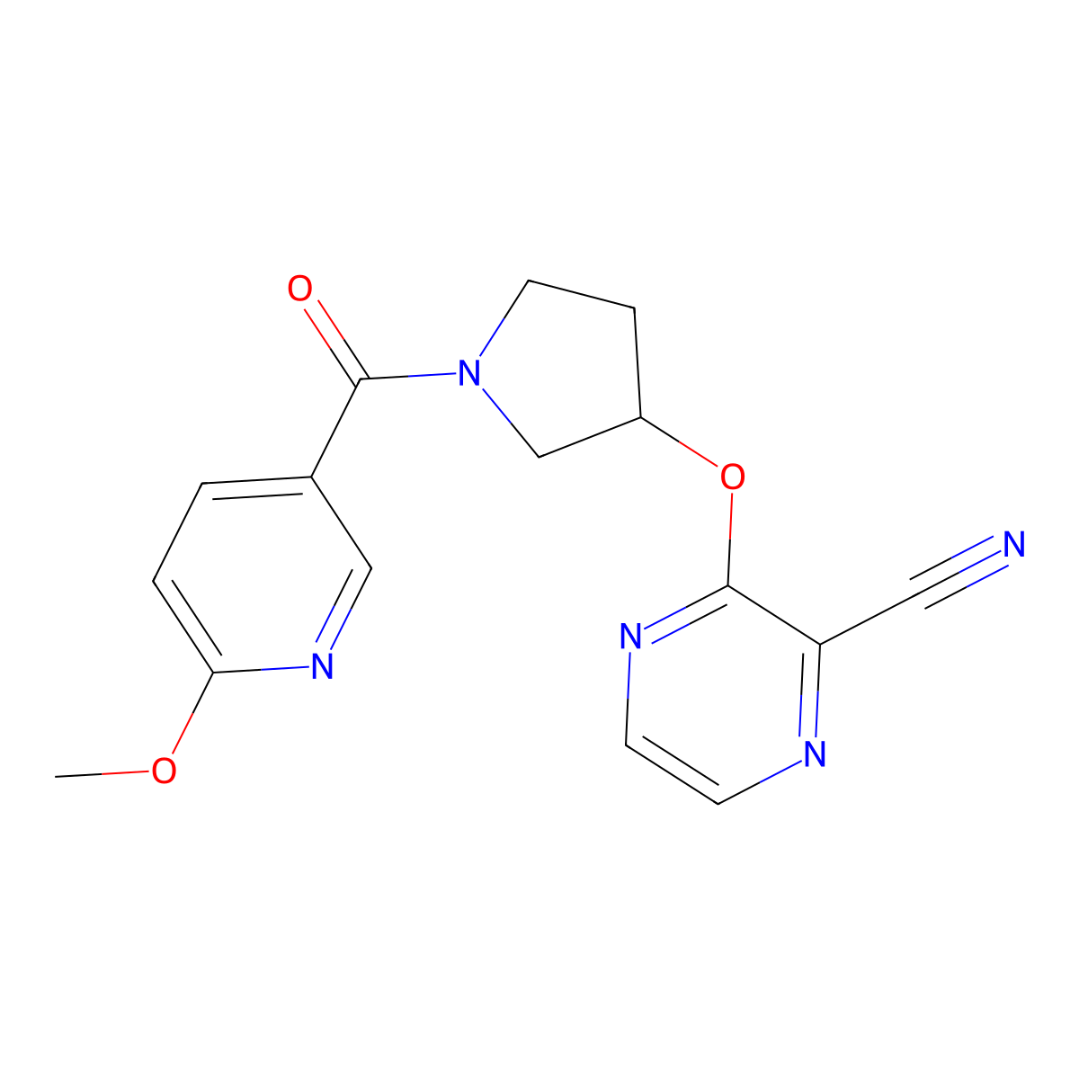 3-((1-(6-Methoxynicotinoyl)pyrrolidin-3-yl)oxy)pyrazine-2-carbonitrile molecular structure, CAS 2034206-66-9