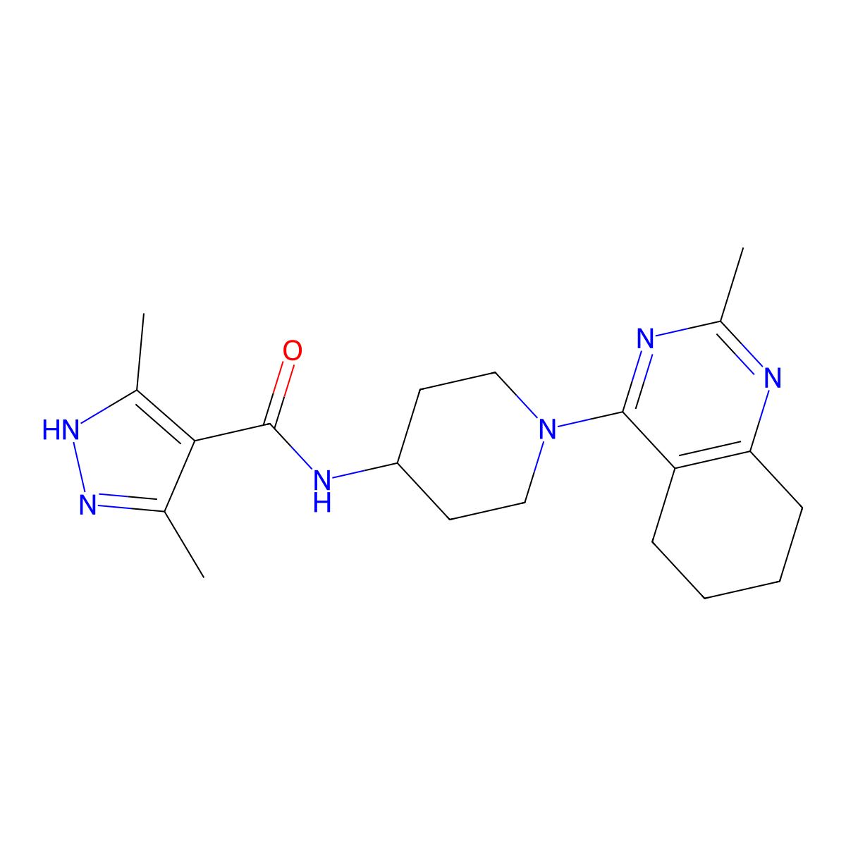 3,5-dimethyl-N-[1-(2-methyl-5,6,7,8-tetrahydroquinazolin-4-yl)piperidin-4-yl]-1H-pyrazole-4-carboxamide molecular structure, CAS 2034206-73-8
