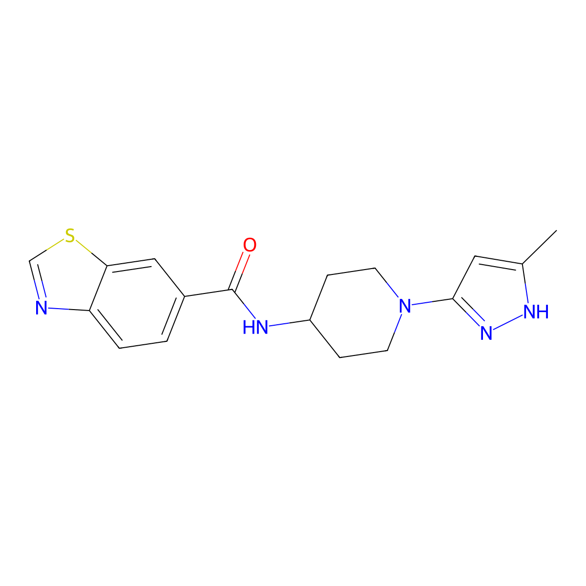 N-(1-(5-methyl-1H-pyrazol-3-yl)piperidin-4-yl)benzo[d]thiazole-6-carboxamide molecular structure, CAS 2034206-79-4