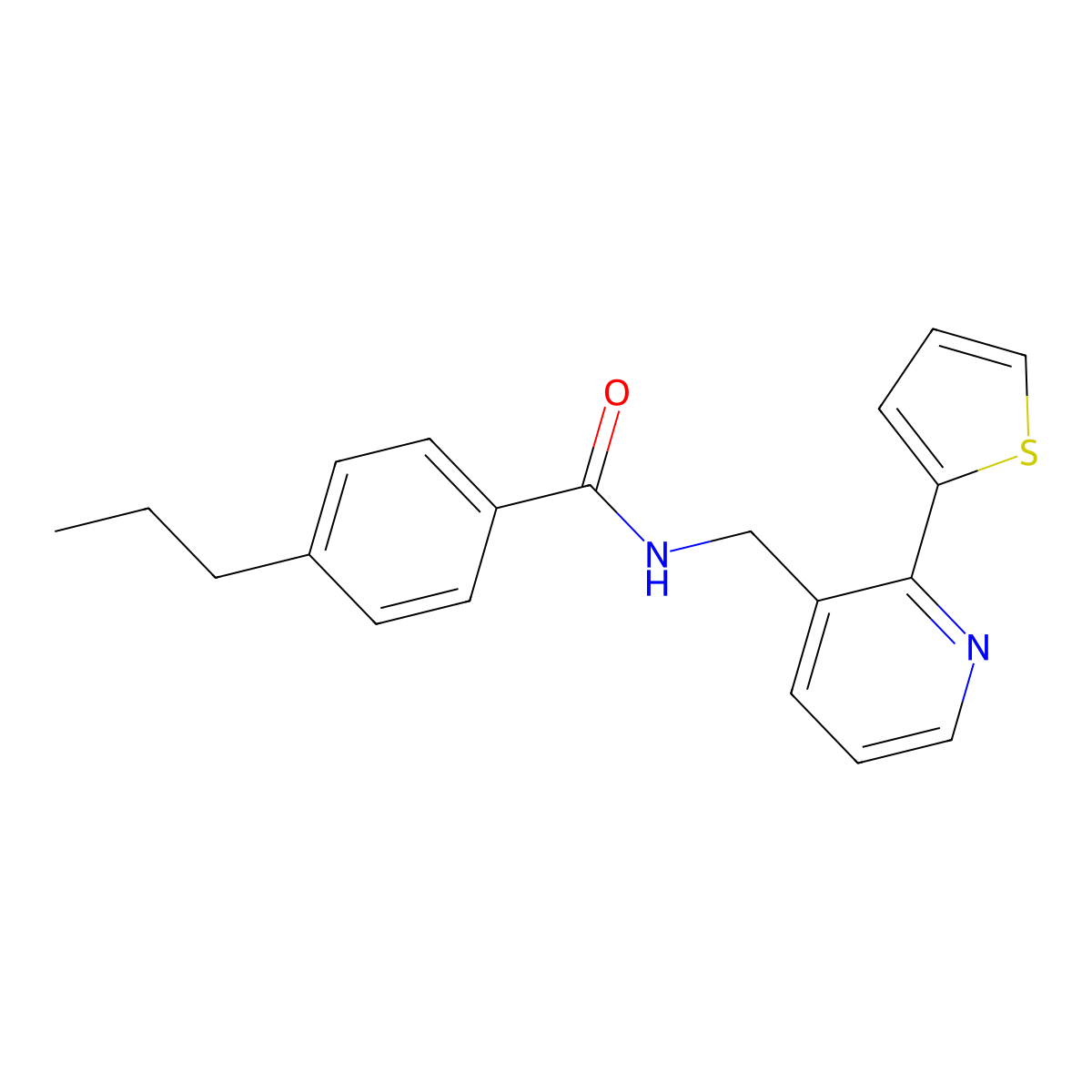 4-propyl-N-((2-(thiophen-2-yl)pyridin-3-yl)methyl)benzamide molecular structure, CAS 2034206-80-7