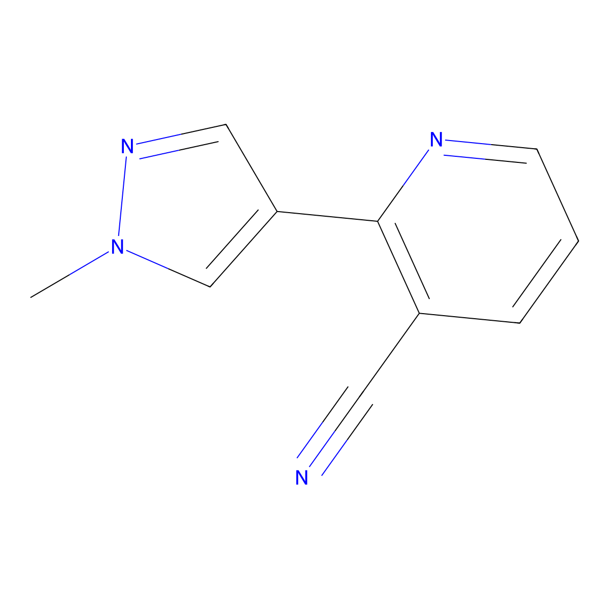 2-(1-methyl-1H-pyrazol-4-yl)nicotinonitrile molecular structure, CAS 2034206-81-8