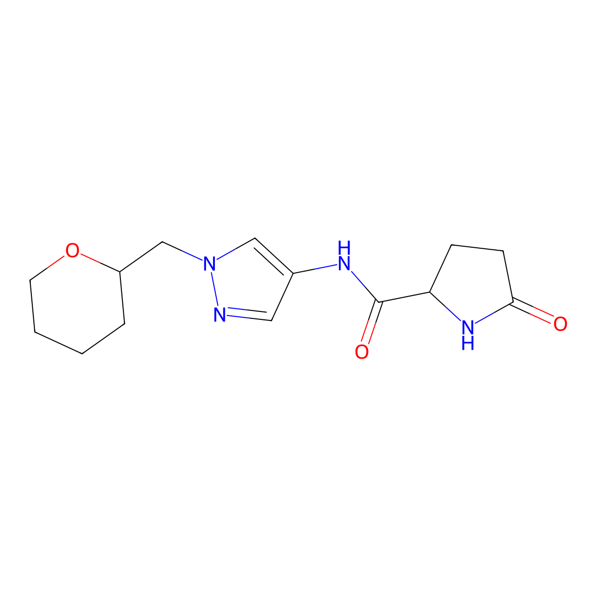 5-oxo-N-(1-((tetrahydro-2H-pyran-2-yl)methyl)-1H-pyrazol-4-yl)pyrrolidine-2-carboxamide molecular structure, CAS 2034206-83-0