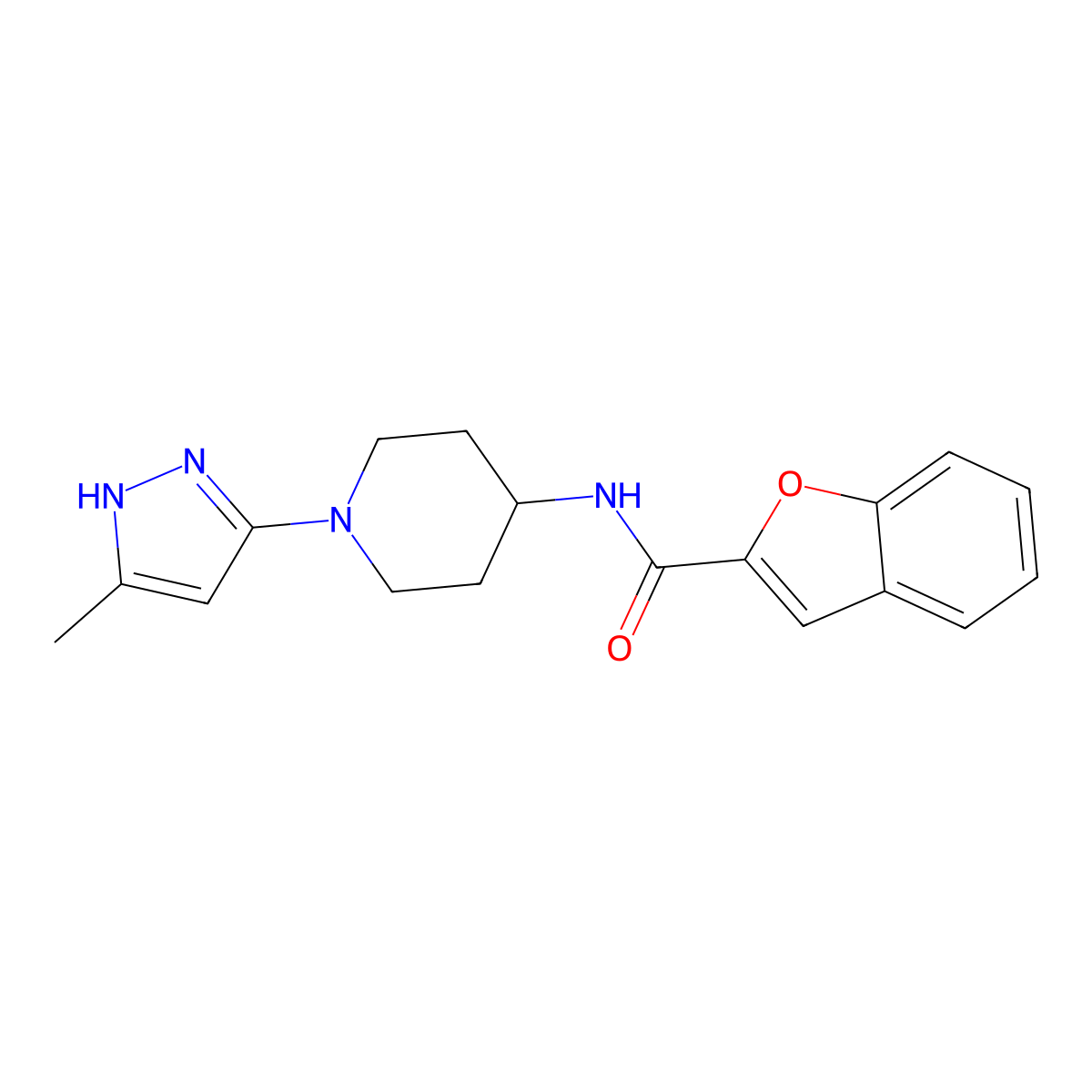 N-[1-(5-Methyl-1H-pyrazol-3-yl)piperidin-4-yl]-1-benzofuran-2-carboxamide molecular structure, CAS 2034206-85-2