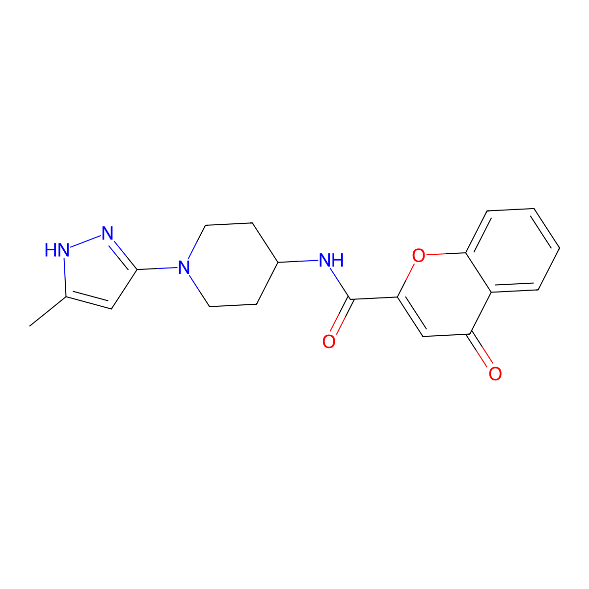 N-[1-(5-methyl-1H-pyrazol-3-yl)piperidin-4-yl]-4-oxo-4H-chromene-2-carboxamide molecular structure, CAS 2034206-93-2