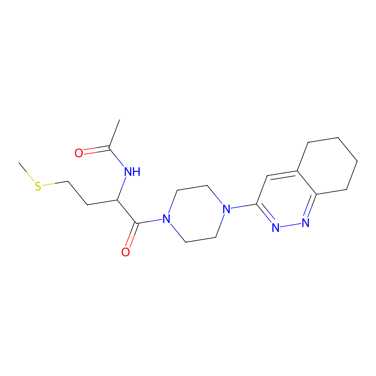 N-(4-(methylthio)-1-oxo-1-(4-(5,6,7,8-tetrahydrocinnolin-3-yl)piperazin-1-yl)butan-2-yl)acetamide molecular structure, CAS 2034206-95-4
