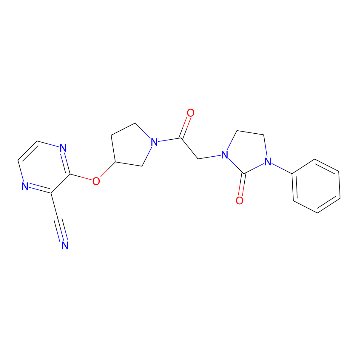 3-((1-(2-(2-Oxo-3-phenylimidazolidin-1-yl)acetyl)pyrrolidin-3-yl)oxy)pyrazine-2-carbonitrile molecular structure, CAS 2034206-96-5