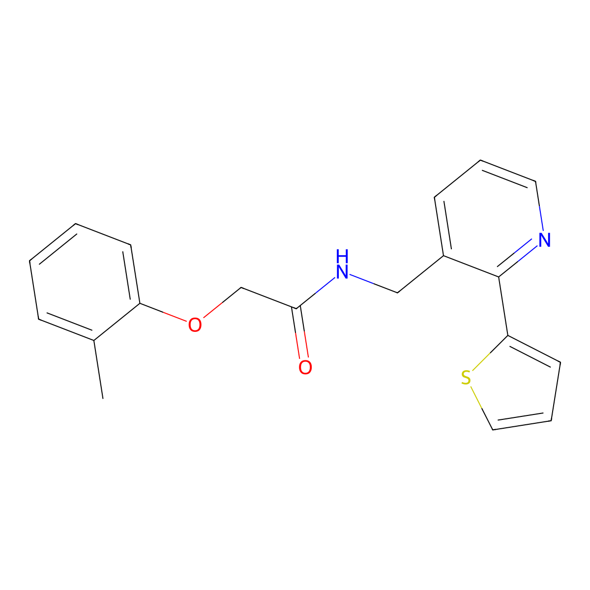 N-((2-(thiophen-2-yl)pyridin-3-yl)methyl)-2-(o-tolyloxy)acetamide molecular structure, CAS 2034207-01-5